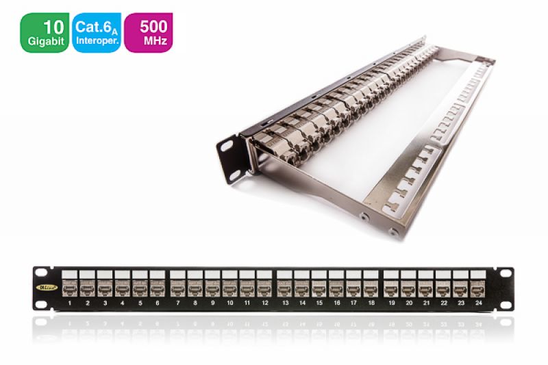 Patch panel Cat6a SFTP 24p rack 19" 1U 180° KEP-C6A-S-10G KELine [10189]