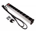 Elosztó rack 19"  9xSchuko kapcsolós, forgatható, fekete/alu APower [16607]-a