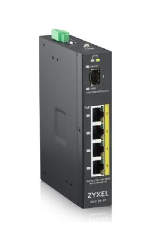 Switch  1G  5p (4x100M/1G RJ45 PoE+1G SFP) DIN RGS100-5P ZyXEL [16630]