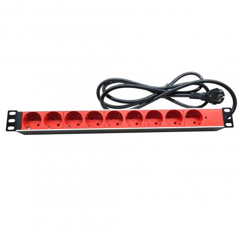 Elosztó rack 19"  9xSchuko forgatható, piros APower [17777]