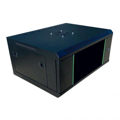 Rack szekrény  4U fali 19" 600x 450 fekete üveg a. RackSys [19031]