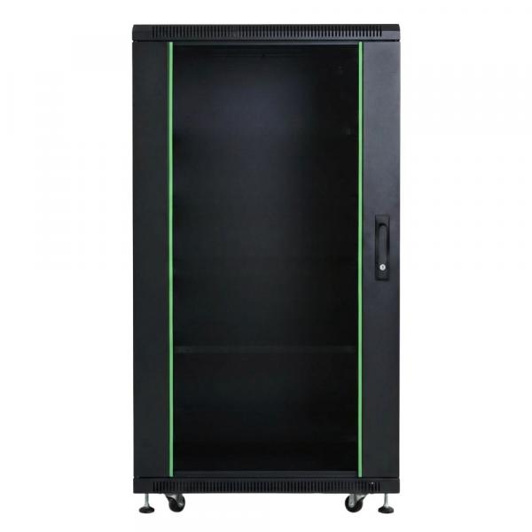 Rack szekrény 22U álló 19" 600x 800 fekete üveg a. RackSys [19201]