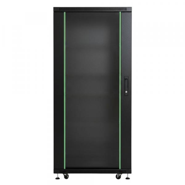 Rack szekrény 27U álló 19" 600x 600 fekete üveg a. RackSys [19209]