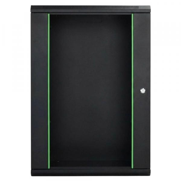 Rack szekrény 18U  fali 19" 600x 600 fekete üveg a. RackSys [19331]