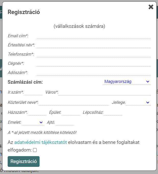 Regisztrációs ablak
